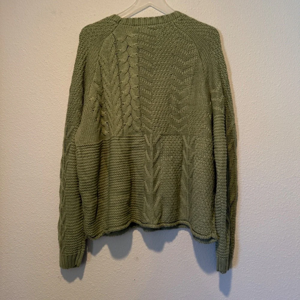 Time and Tru Womens Olive Green Mixed Cable Knit Patchwork Sweater XL‎ 16-18